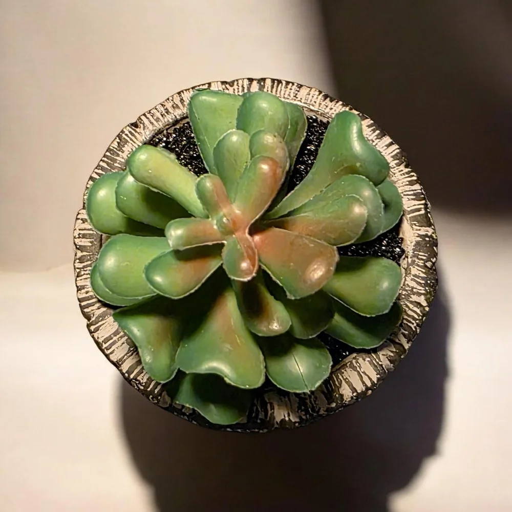 Artificial Green Succulent in Textured Gray Planter - Home Art